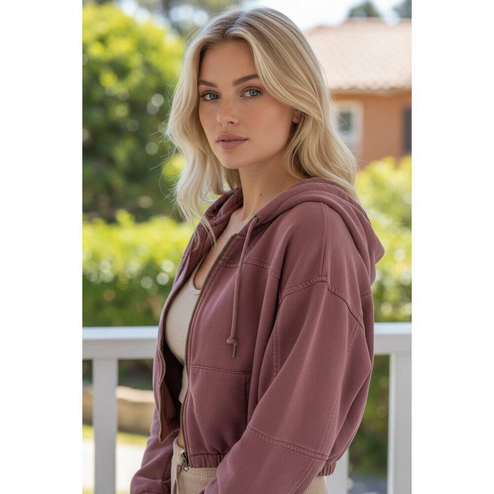 Reserve Fairfax Mauve Cropped Zip Hoodie Lightweight Jacket Size Large